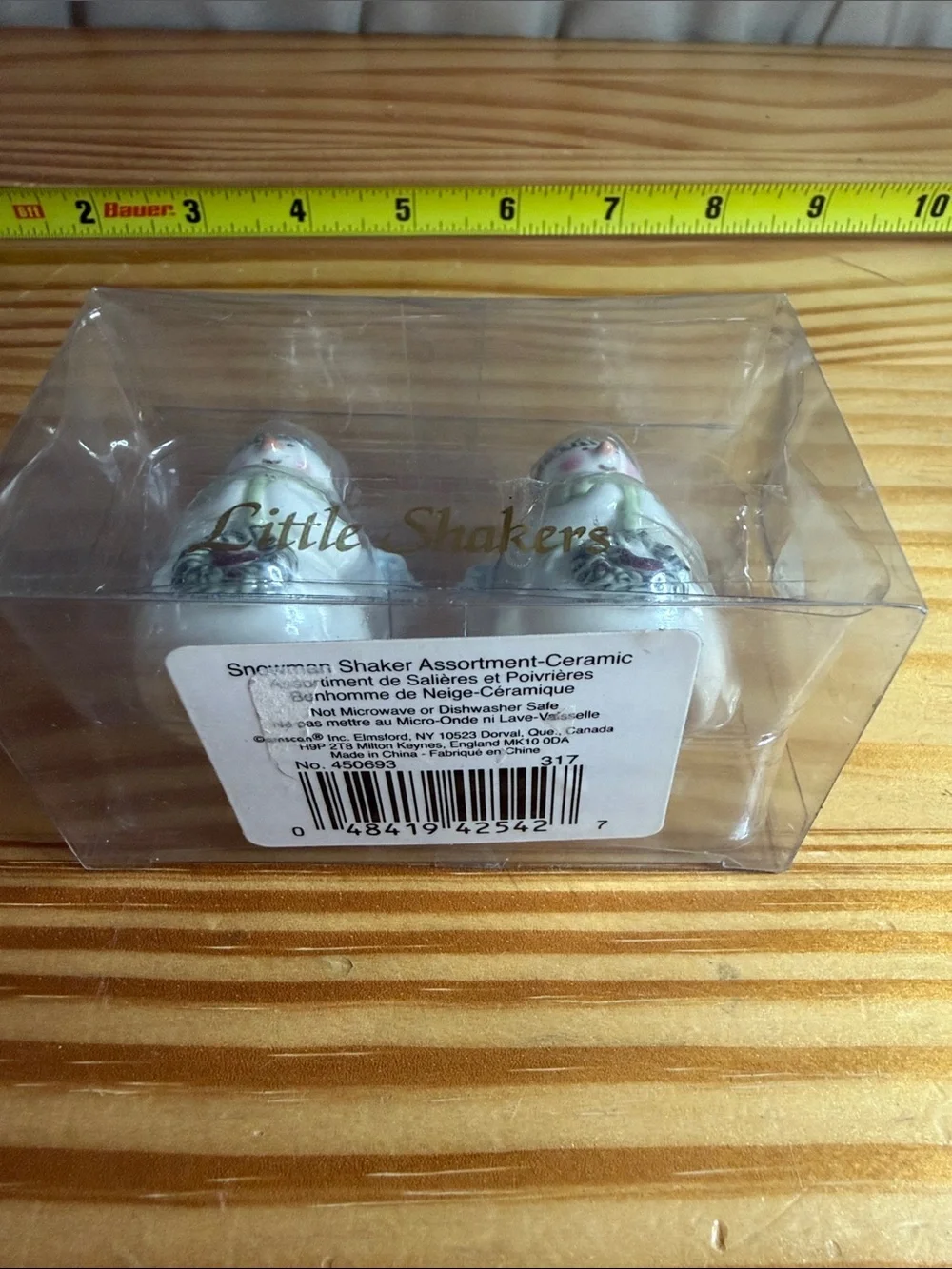 Amscan Little Shakers Miniature Ceramic Snowman Salt & Pepper Set NIB